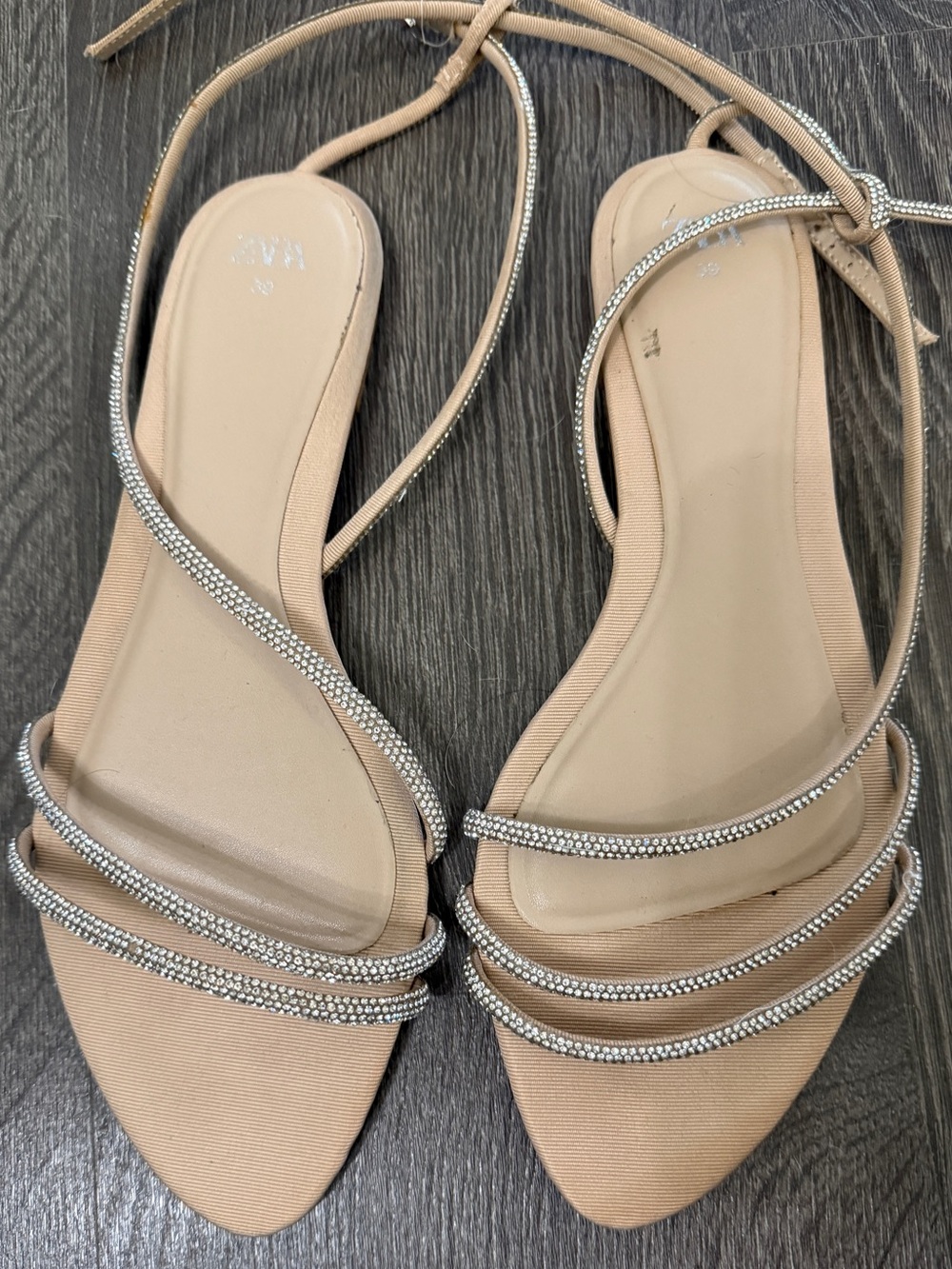 Zara Silver Rhinestone Lace-Up Flat Sandals